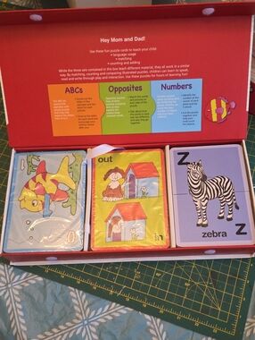 Kids ABCs, Opposites & Numbers Puzzle Card Set - Red